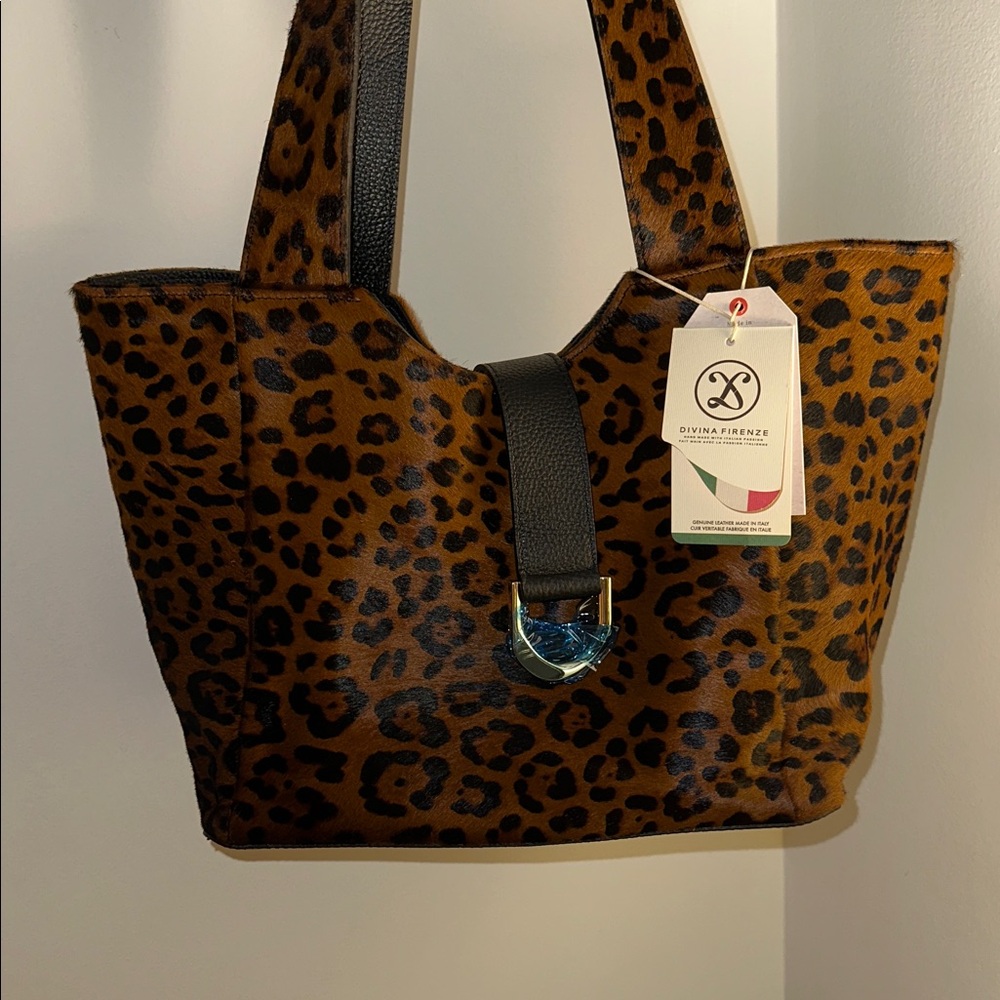 NWT Divina Firenze Cheetah Print Leather Tote